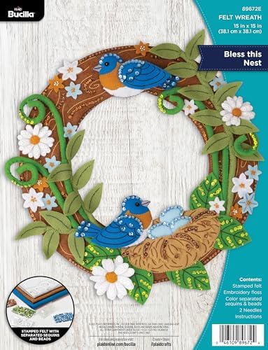 Bucilla Felt Applique Wreath Making Kit, Bless This Nest, Perfect for DIY Arts and Crafts, 89672E