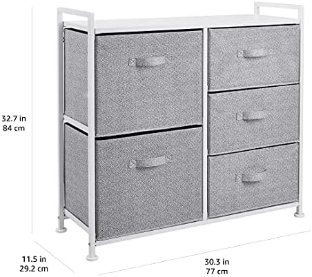 Amazon Basics Bedroom Closet Organizer with 5-Fabric Storage Drawers for Clothes Storage, White