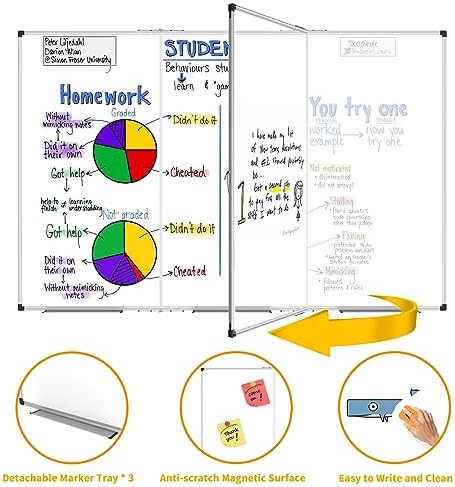 XBoard Magnetic Whiteboard 72 x 48 Inch, 6'x4' Dry Erase Board with Aluminum Frame | Foldable Wall-Mounted Whiteboard for Home Office, Classroom, Conference Room