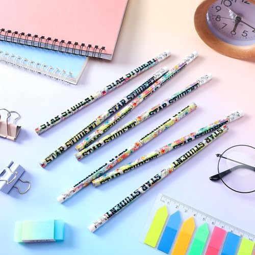 Tenceur 100 Pcs Star Student Motivational Pencils with Erasers Bulk