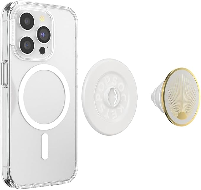 PopSockets Phone Grip for MagSafe, Magnetic Holder- Radiant White | Removable, For Kindle / Android / iPhone, With Magnet, White, Enamel, Designs