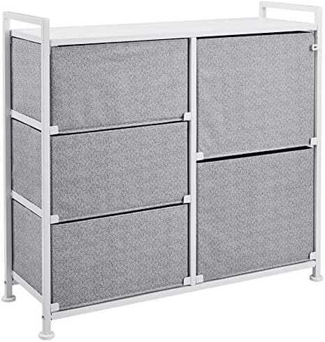 Amazon Basics Bedroom Closet Organizer with 5-Fabric Storage Drawers for Clothes Storage, White