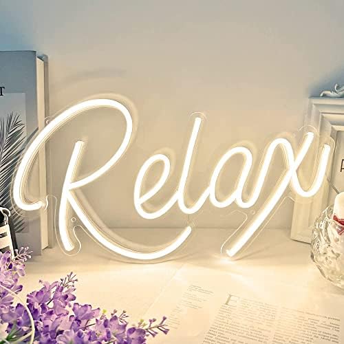 Relax Neon Sign Unique Art Ornaments with Dimmable Switch, 5V USB Powered Cool Neon Relax Signs for Wall Decor, Bedroom, Living Room, Bathroom Decoration Valentine's Day SPA Decor (Warm White)