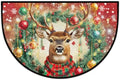Christmas Snowflake Deer Half Round Door Mat, Non-Slip Welcome Indoor Entrance Way Rug Semi Circle Front Doormats Washable Bathroom Kitchen Floor Mat, Outdoor Rugs for Garage, Patio, Hearth Rug