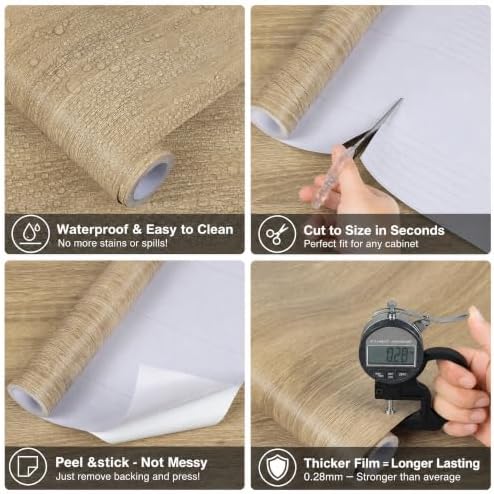 Abyssaly Wood Contact Paper, Brown Wood Peel and Stick Wallpaper for Cabinets, Self Adhesive Waterproof Wall Paper for Furniture Countertops Drawer Shelf Liner 15.7" X 118"