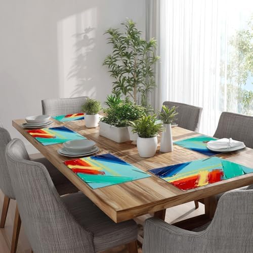 Batmerry Modern Colorful Decorative Placemats, Abstract Art Digital Painting Color Texture Artwork Woven Burlap Modern Placemats for Dining Table Kitchen Farmhouse Wedding Decor Indoor Set of 4
