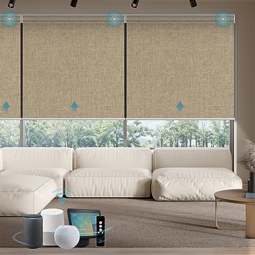 SmartWings Motorized Smart Roller Shades, 100% Blackout Bouvar Light Brown