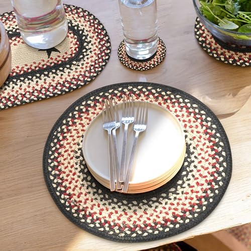 Homespice Gloucester Jute Braided Placemats, Round 15" Set of 6