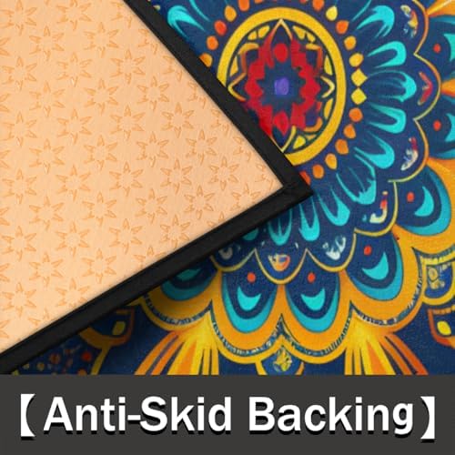 Pardick Boho Mandala Flower Half Round Door Mat, Non-Slip Welcome Indoor Entrance Way Rug Semi Circle Front Doormats Washable Bathroom Kitchen Floor Mat, Outdoor Rugs for Garage, Patio, Hearth Rug