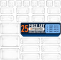 Drawer Organizer Set - Includes 3-piece 9x6 bins, 6-piece 9x3 bins, 8-piece 6x3 Bins, 8-piece 3x3 Bins, Stackable 4 Size Storage Trays for Makeup, Kitchen, and Office, 25 Pack