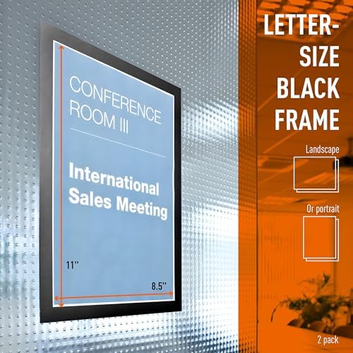 Durable Duraframe Self-Adhesive Magnetic Frame Black - Letter Size 8.5" x 11" - Document Frame For Internal Signage - Self-Adhesive Attachment - Pack of 2