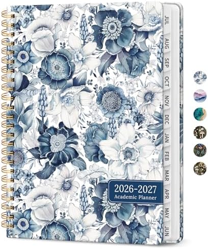 Planner 2026-2027, Jul 2026-Jun 2027 Academic Monthly & Weekly Planner | 6.3" x 8.5" Hardcover Pretty Calendar Planner for Women, Spiral Organizer for School Office Home Supplies, Blue Floral
