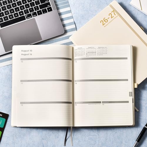 Planner 2026-2027 - JUL 2026 - JUN 2027, Leather Planner 2026-2027, Weekly and Monthly Planners, Leather Cover Planners with Thick Paper, Back Pocket with Notes Pages, Seashell Gold (8.5" x 11")