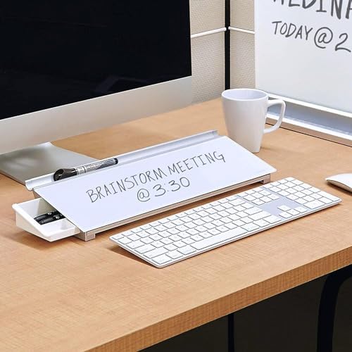 Quartet Glass Dry Erase White Board, Desktop Computer Pad for Notetaking, 18" x 6" Whiteboard, Clean Erase Surface with Storage, 1 Dry Erase Marker, White Surface (GDP186)