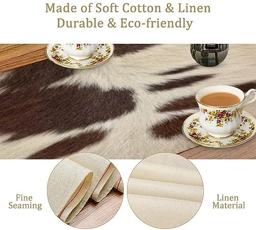 Cow Print Table Runner, Brown Cowhide Print Western Style Table Runner Country Farmhouse Cottage Cow Patten Table Decoration for Home Kitchen Dining, 13x120 Inch