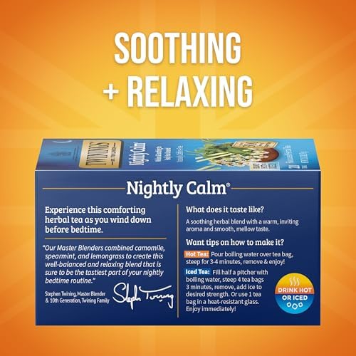Twinings Nightly Calm Herbal Caffeine-Free Tea Bags, 20 CT Box (6 Pack)
