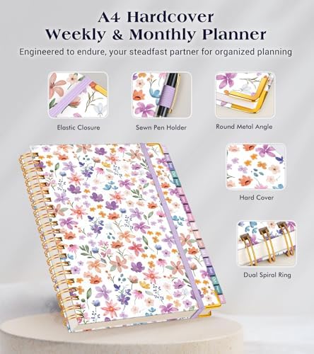 Academic Planner 2026-2027, 18 Months Weekly and Monthly Hardcover Planner, July 2026 - December 2027, 8.5" x 11" A4 Large Daily Calendar Planner Book with Tabs, Spiral College School Agenda Organizer for Student Teacher, Floral Purple