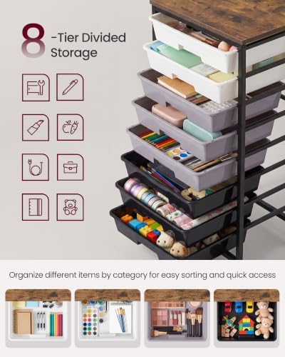 VASAGLE Rolling Cart with Drawers, Craft Organizers and Storage, Black