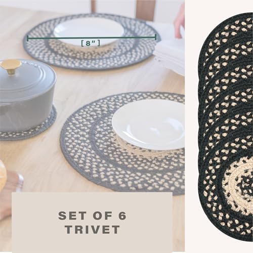 Homespice Manchester Braided Trivets for Primitive Decor, Round 8" Set of 6