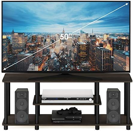 Furinno Turn-N-Tube No Tools 3D 3-Tier Entertainment TV Stand up to 50 inch TV, Round Tubes, Dark Brown / Black | for TV up to 50 Inch, Open Frame Rectangular Entertainment Center with Storage Shelf, TV Console, for Living Room, Bedroom