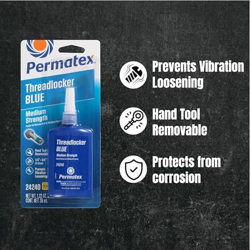 Permatex 24240 Medium Strength Threadlocker Blue, 36 ml, Automotive Threadlocker For Preventing Bolts From Loosening And Corrosion, Removable With Hand Tools