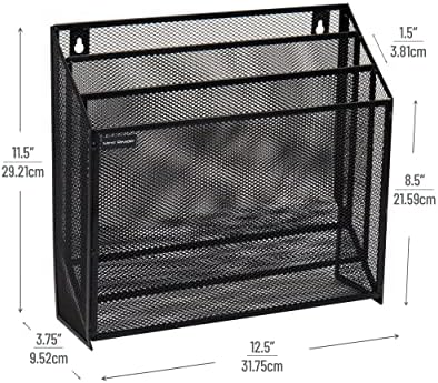 Mind Reader Vertical File Storage, Desktop Organizer, Wall Mount, Office, Metal Mesh, 12.5" L x 3.75" W x 11.5" H, Black (Pack of 4)