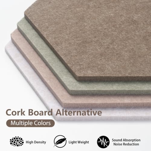 Hexagon Cork Board for Walls Decor, 8 Pack Felt Bulletin Board Tiles with 30 Pushpins, 50 Adhesive Tabs, 12" Pin Board Felt Board for Office & Home Classroom, Notes Photos and DIY Decor