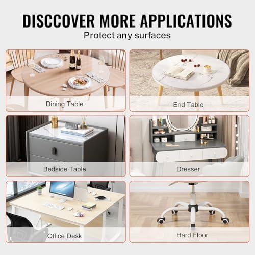 VEVOR Plastic Table Cover, 42 x 42 Inch 2.0 mm Thick Clear Round PVC Desk Mat Protector, Waterproof & Easy Cleaning Desk Pad Tablecloth, for Office, Dresser, Dining Room, Night Stand