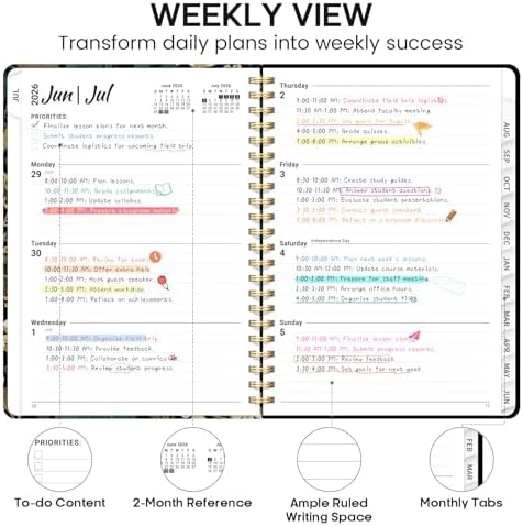 Planner 2026-2027, Weekly & Monthly Academic Calendar, Jul 2026 – Jun 2027