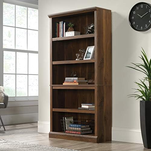 Sauder 5 Tier Book Shelf Wooden Bookcase Multipurpose Bookshelf for Home Office, Living Room, in Grand Walnut