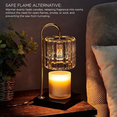 Mikasa 13.8 Inch Clear Glass Shade Electric Candle Warmer with Wood Base - Flameless Candle Melter for Home Decor, Safe Fragrance Diffuser Lamp, Fits Jar Candles Up to 4 Inches, 50W Halogen Bulb