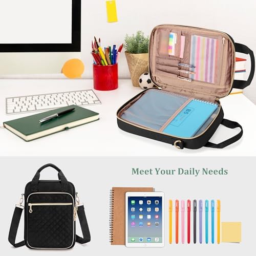 Teamoy Journal Supplies Storage Case, Planner Bag with Pen Slots, Black