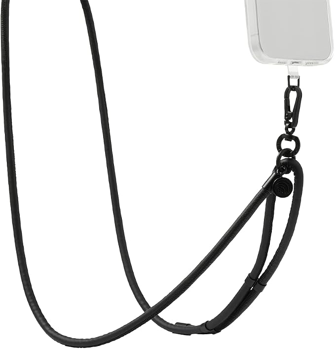 PopSockets Crossbody Phone Strap & Lanyard, Black - Black(1PK) | Anti-Drop Phone Strap, Accessorize Your Device, Black, Electronic Accessories, For iPad/Kindle/iPhone/Android