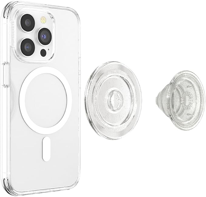 PopSockets Phone Grip for MagSafe, Magnetic Holder- Clear Glitter | Removable, For Kindle / Android / iPhone, With Magnet, Glitter, Sparkle, Sparkly, Clear, Translucent