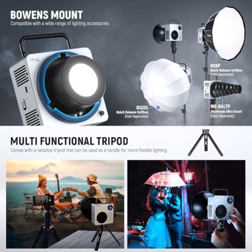 NEEWER HB80C RGBWW LED Video Light with Built-in 72Wh Battery & 100W PD Fast Charging, 80W Mini RGB COB Continuous Output Lighting Bowens Mount Handheld Spotlight 2500K-7500K, 10400lux/m, 18 Effects