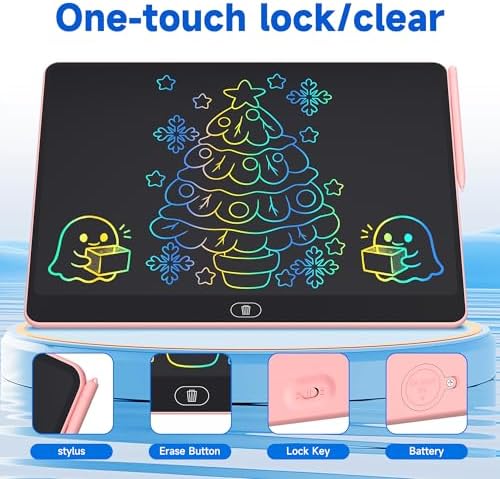 16 Inch Large LCD Writing Tablet for Kids, Colorful Reusable Electronic Doodle Board with Stylus, Educational Drawing Pad for Math Practice & Learning, Travel Essential Toys for Boys Girls (Pink)