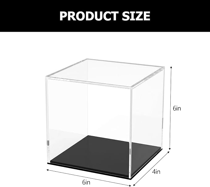Fully Assembled Acrylic Display Case for Collectibles 4x6x6 Inch | Clear Dustproof Protection Showcase Cube Show Box, Acrylic Containers with Black Base for Crystals Mineral Slab Fossil Coral