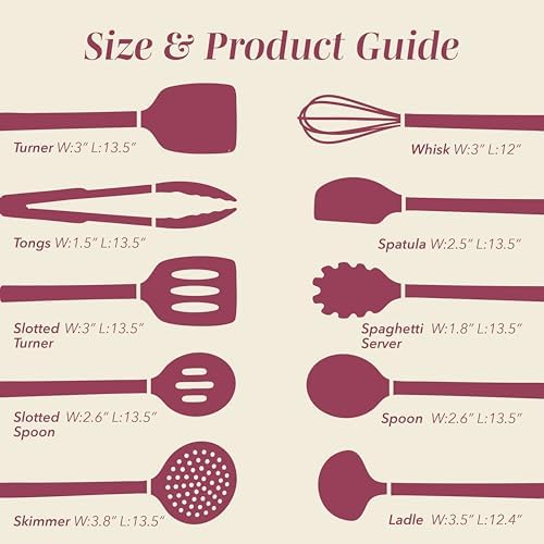 COOK WITH COLOR Silicone Cooking Utensils, Kitchen Utensil Set, Easy to Clean Silicone Kitchen Utensils, Cooking Utensils for Nonstick Cookware, Kitchen Gadgets Set, 10 Pieces, Rose