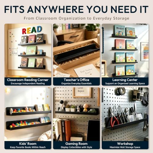 2 Pack 17" Magnetic Acrylic Bookshelf with Pen Holder, Reusable Magnetic Display Shelf for Whiteboard, Storage Organizer for Classroom, Kids Room, Office, Kitchen & Garage