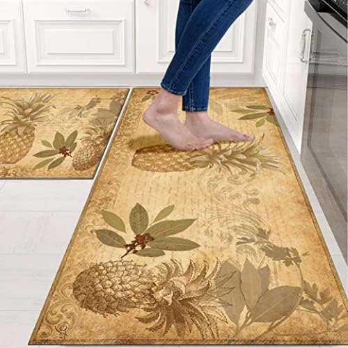 Boho Pineapple Kitchen Rugs and Mats for Floor 2 Piece Sets, Anti Fatigue Floor Mat in Front of Sink for Standing for Kitchen Decor 17"X30"+17"X47"
