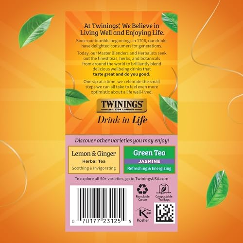 Twinings Pomegranate & Raspberry Herbal Tea Individually Wrapped Bags, 20 Count (Pack of 2), Naturally Caffeine-Free, Enjoy Hot or Iced, 20 Teabags