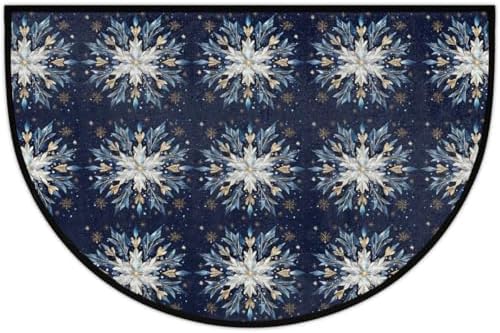Christmas Blue Decoration Half Round Door Mat Non Slip Washable Semi Circle Area Rug Absorbent Soft Half Moon Rug Floor Mat for Indoor Outdoor Kitchen Bathroom Patio Front Door Mat Decor