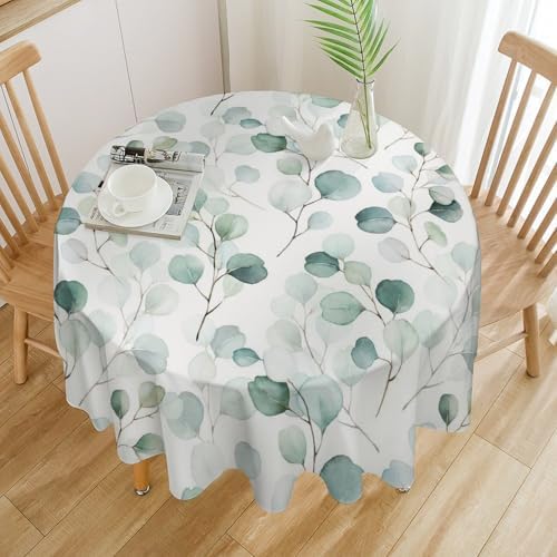Eucalyptus Leaf Tablecloth, Spring Botanical Sage Green Watercolor Floral Plant Branches Print Table Cloth for Home Kitchen Dining Outdoor Patio Wedding Decor, 60x60in