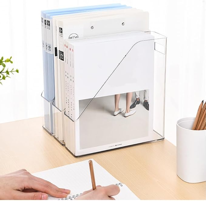 2 Pack Acrylic Magazine File Holder with Handle, Plastic Desk Organizer | Clear Acrylic Vertical File Folder Bin, Storage File Folders, Magazine Rack Document Storage Organizer for Home Office