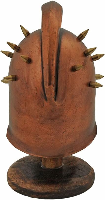 Miniature Decorative Brass Finished Replica Spiked Gladiator Helmet with Stand