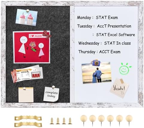 Whiteboard Bulletin Board Dark Gary Felt Board Combo for Office School Kitchen Bedroom, White Wood Frame,17.7"*23.6",Whiteboard+BK-4560WH