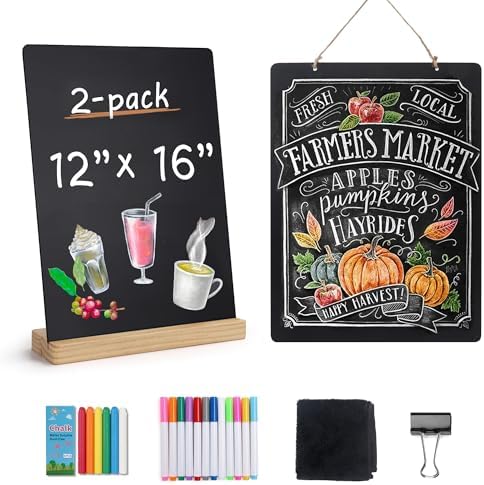 SELEAD Chalkboard Words Sign with Wooden Stand and Rope - 2 Pack 12x16 Inch
