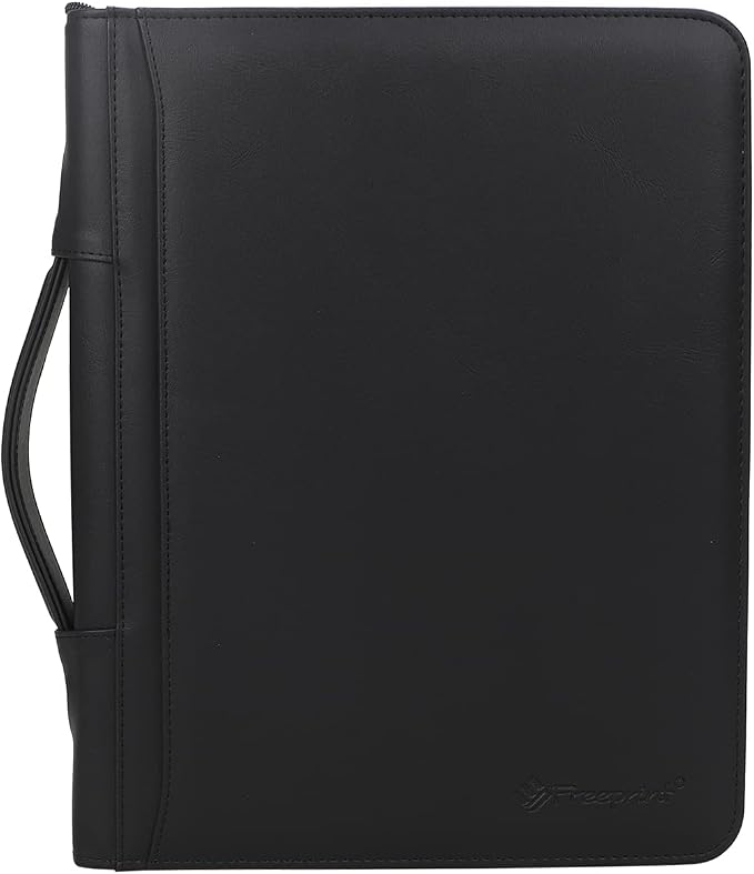 Portfolio 3-Ring Binder Organizer with Handle Zippered Padfolio Writing Pad Legal Size Notebook Business Folder Resume Interview for Men Women, Black