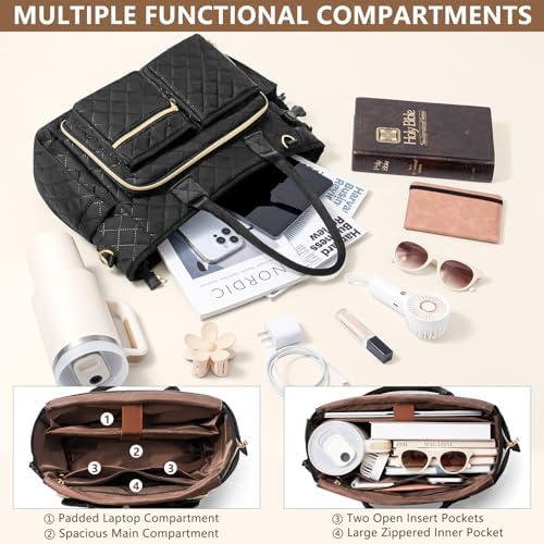 Large Bible Bag with Bible Cover Case for Women, Quilted Church Tote Bag
