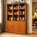 KEIKI Farmhouse Bookcase with Storage Cabinets, Modular Bookshelf, Dark Oak